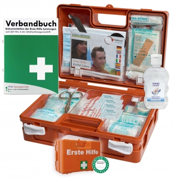 Erste-Hilfe-Koffer safeAID für Betriebe mit aktueller DIN/EN 13157 inkl. Hand-Hygiene-Gel